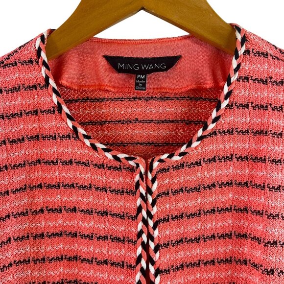 Ming Wang Coral Knit Jacket Women's Size Petite Medium PM Open Front 3/4 Sleeve - Picture 3 of 5